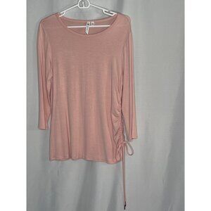Cable & Gauge Womens Light Pink 3/4 Sleeve Ruched Side Tie Top L/G Viscose/Spand